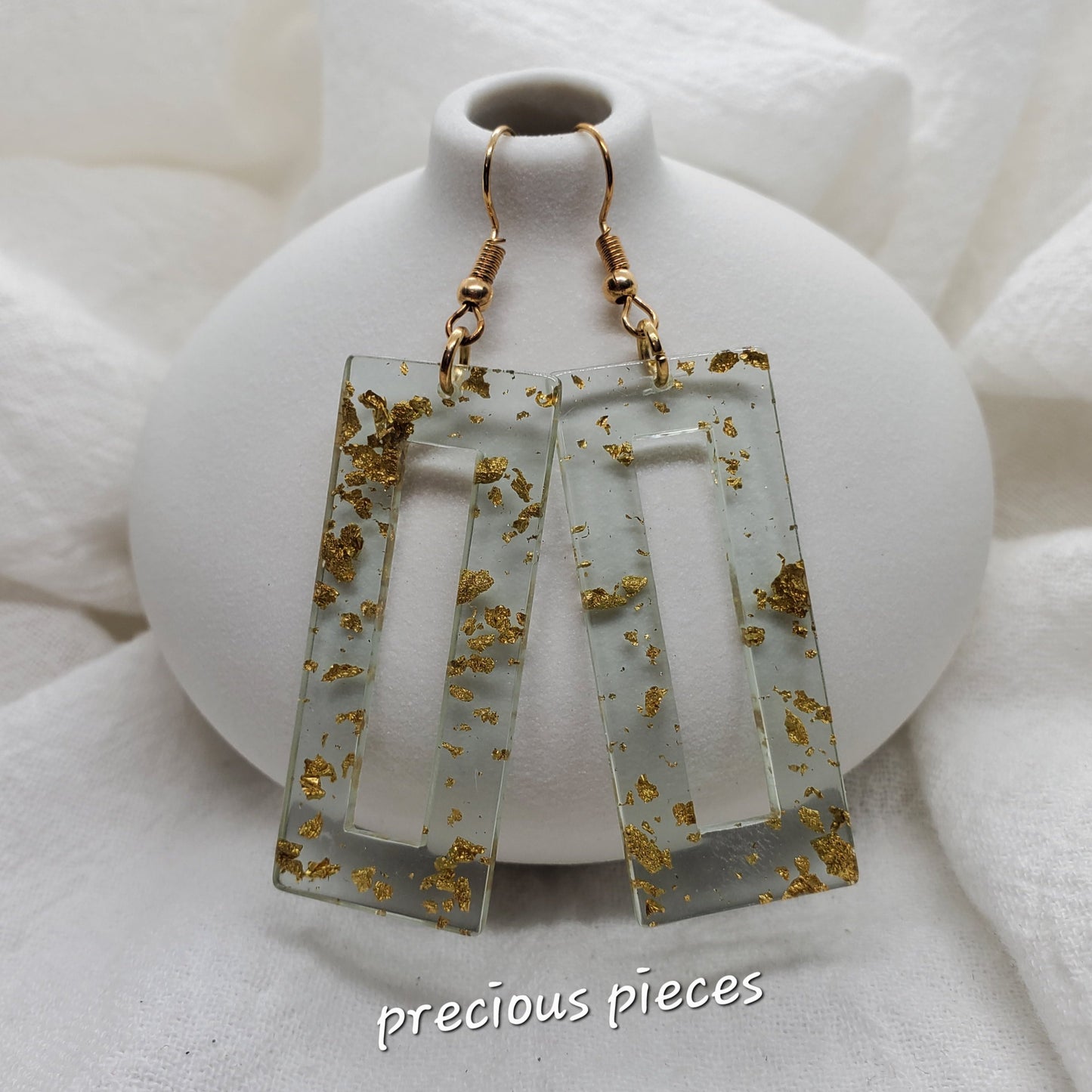 Minty Gold Flake Drop Earrings