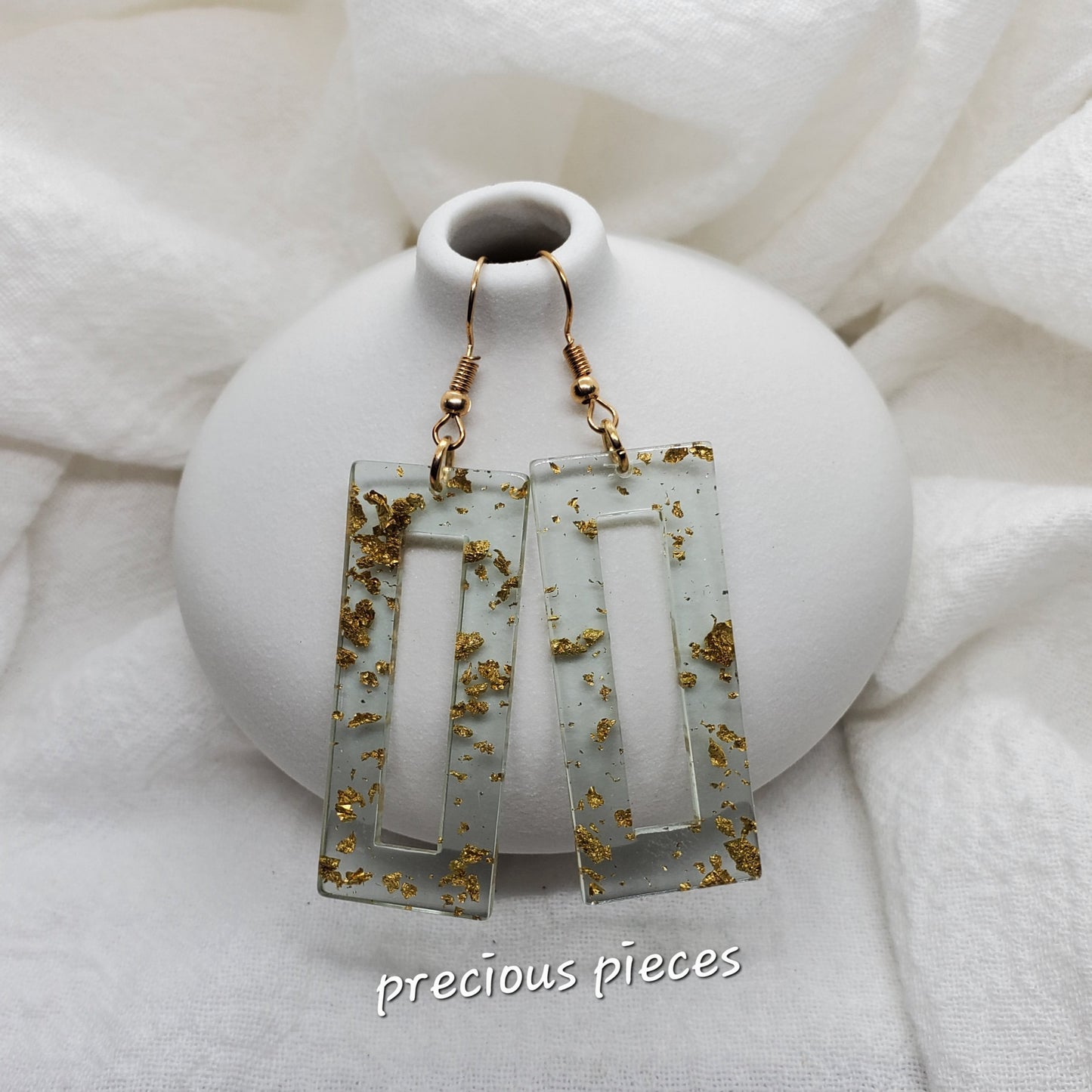 Minty Gold Flake Drop Earrings