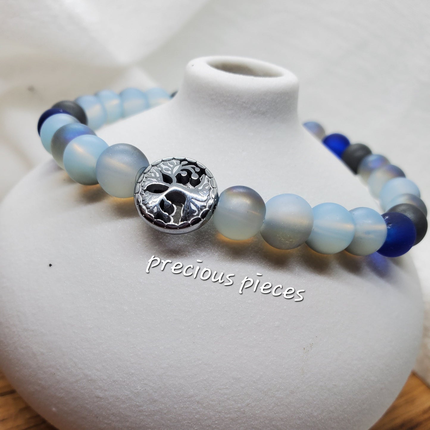 Men's Tree of Life Frosted Glass Beaded Bracelets