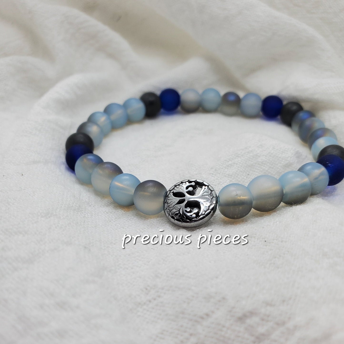 Men's Tree of Life Frosted Glass Beaded Bracelets