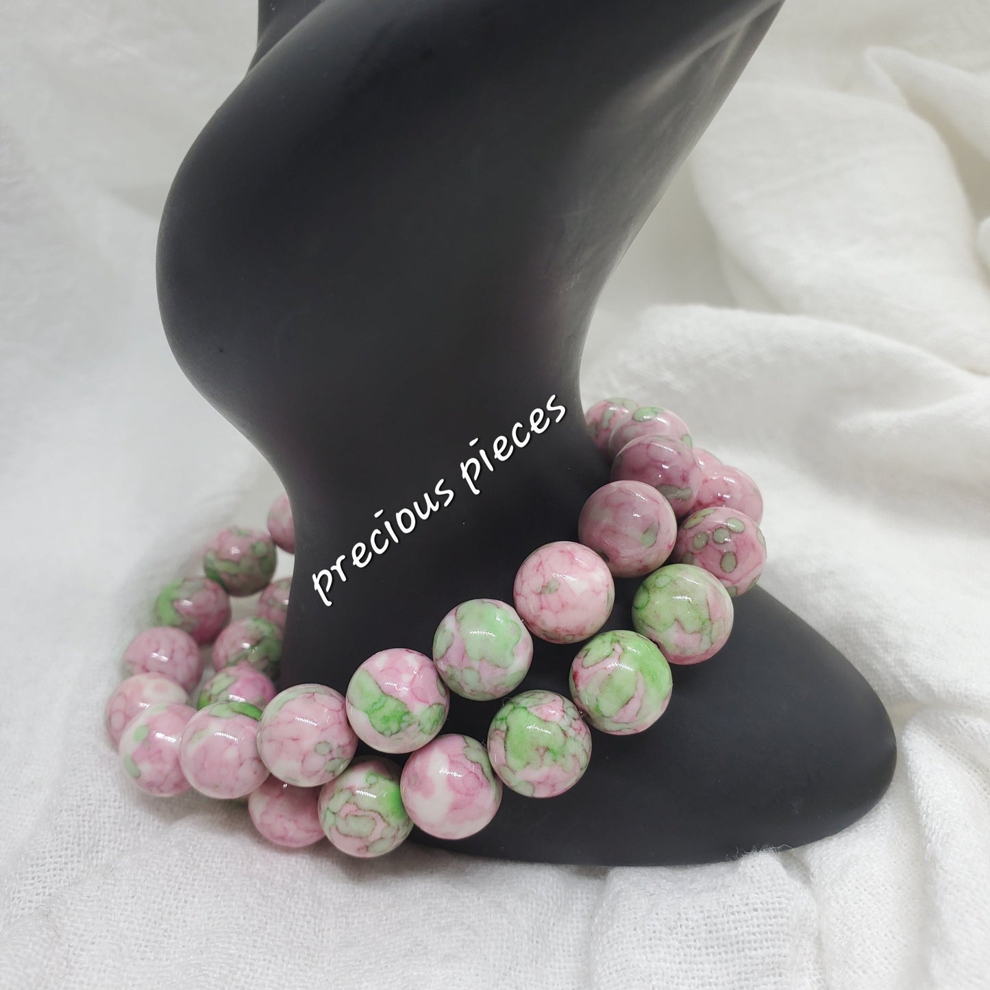 Pink and Green Jade Beaded Bracelet