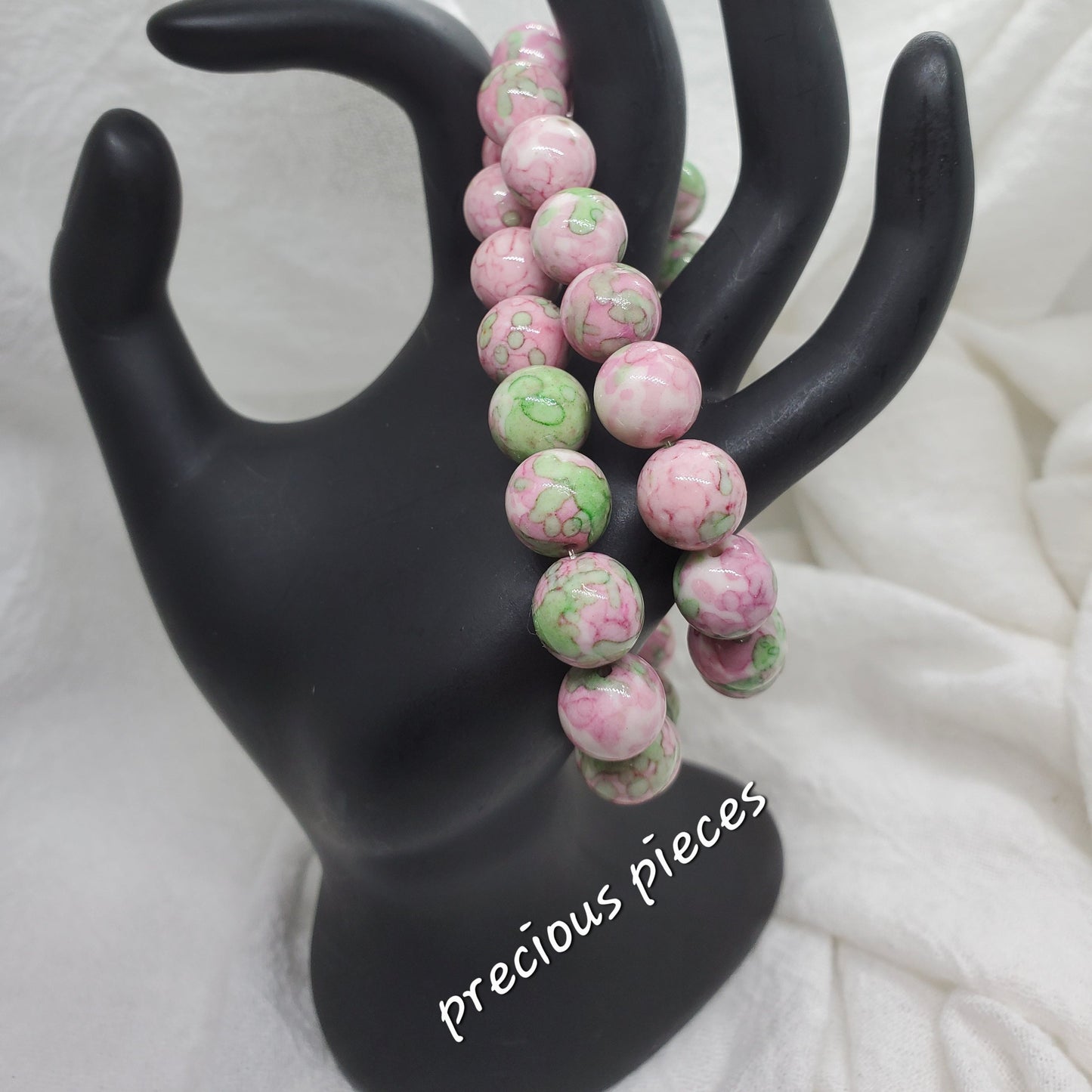 Pink and Green Jade Beaded Bracelet