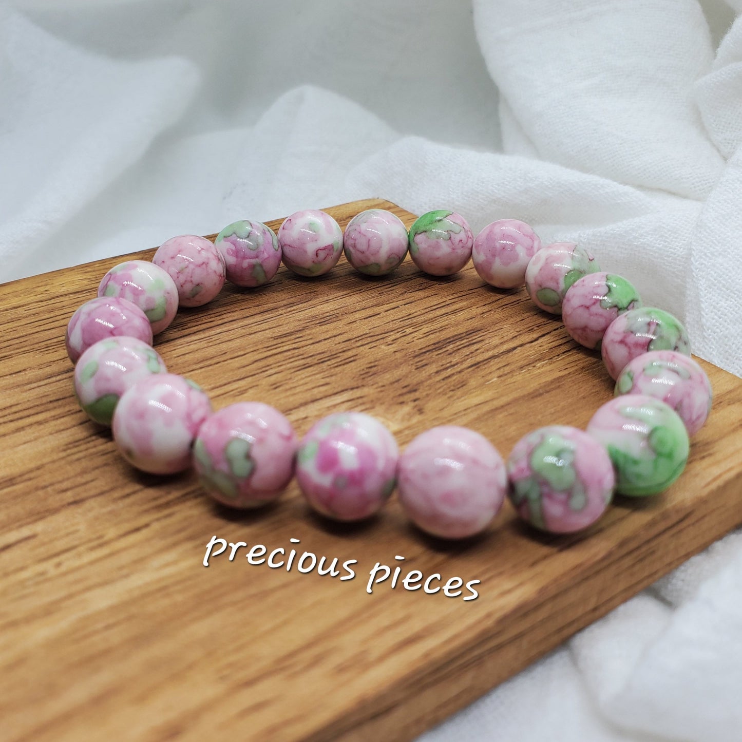 Pink and Green Jade Beaded Bracelet