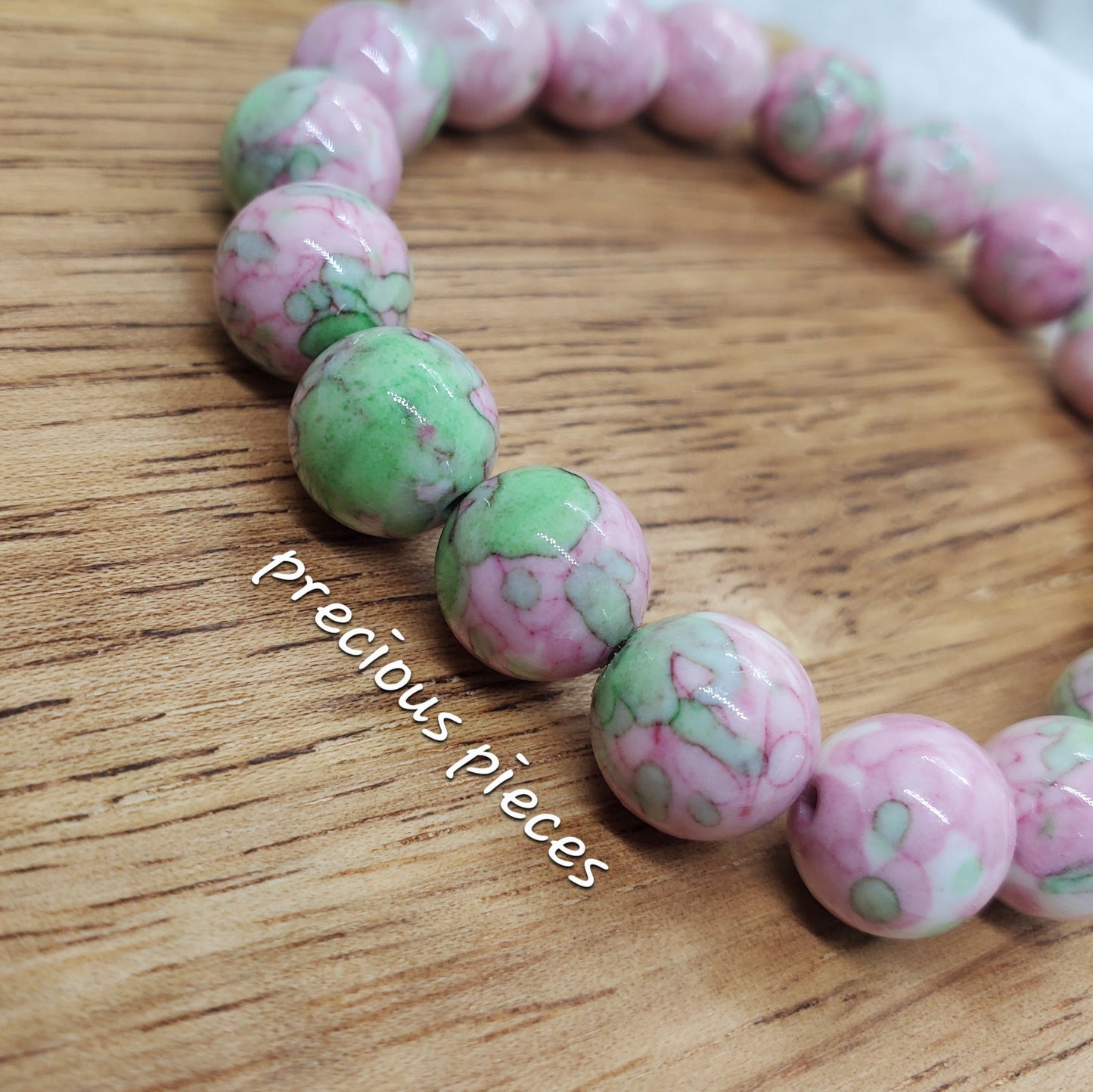Pink and Green Jade Beaded Bracelet
