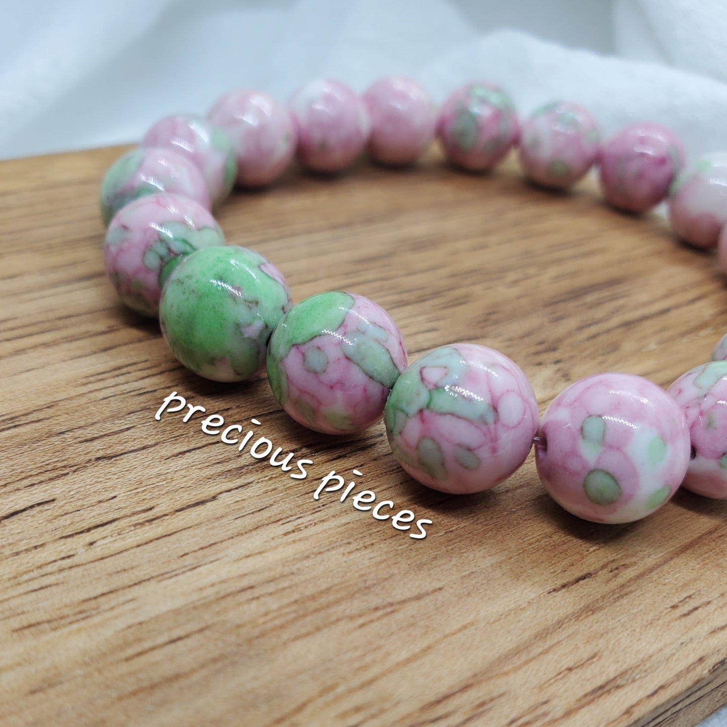 Pink and Green Jade Beaded Bracelet