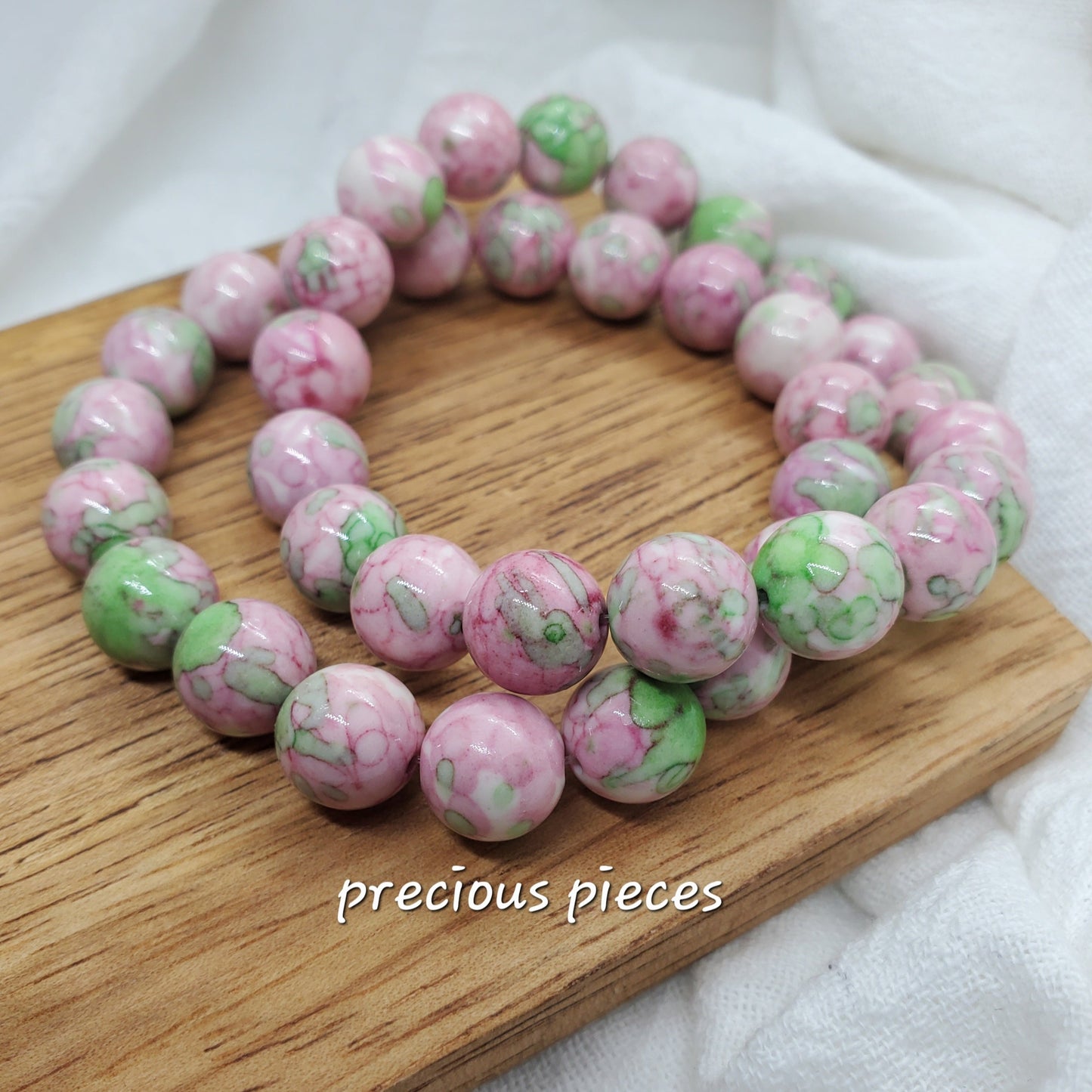 Pink and Green Jade Beaded Bracelet