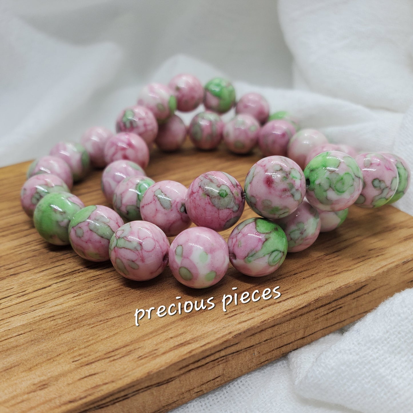 Pink and Green Jade Beaded Bracelet