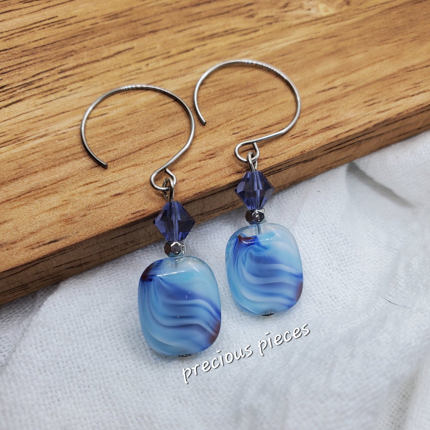 Blue Swirl Beaded Earrings