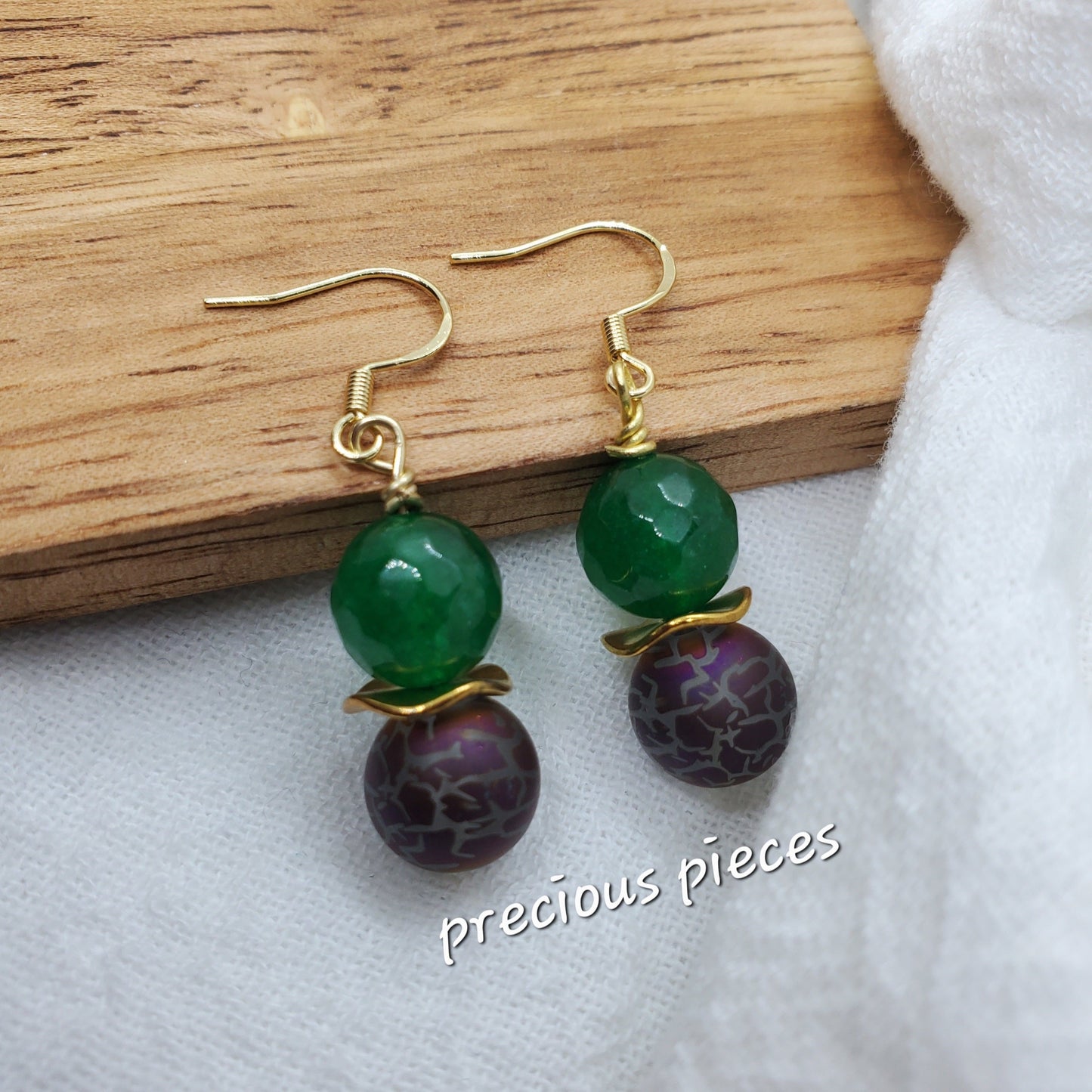 Purple and Green Beaded Earrings