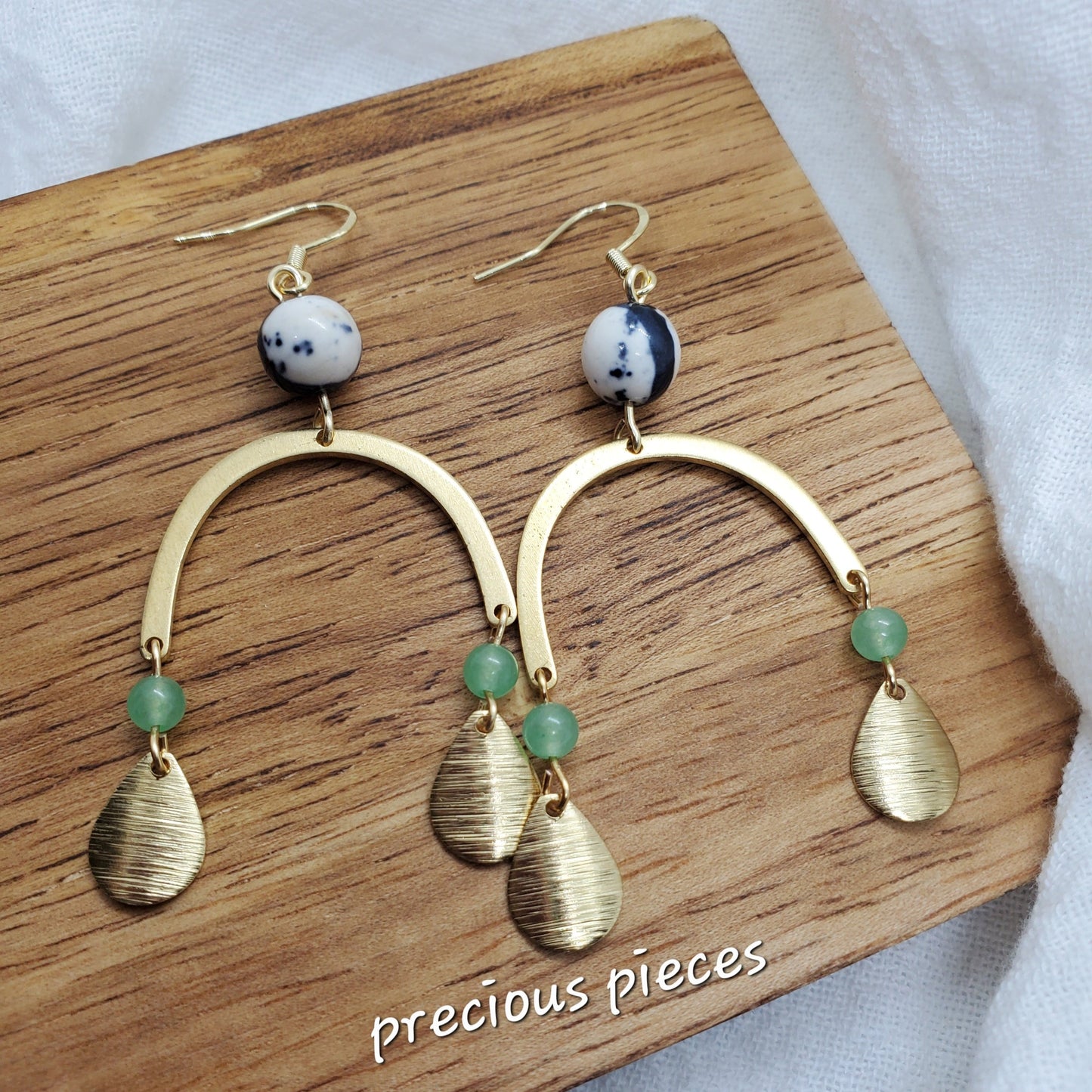 Brass and Beaded Teardrop Earrings