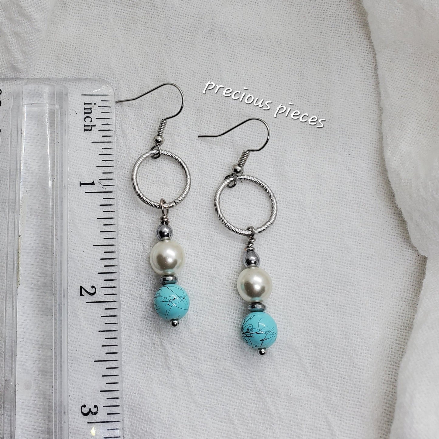 Splatter and Pearl Beaded Dangle Earrings
