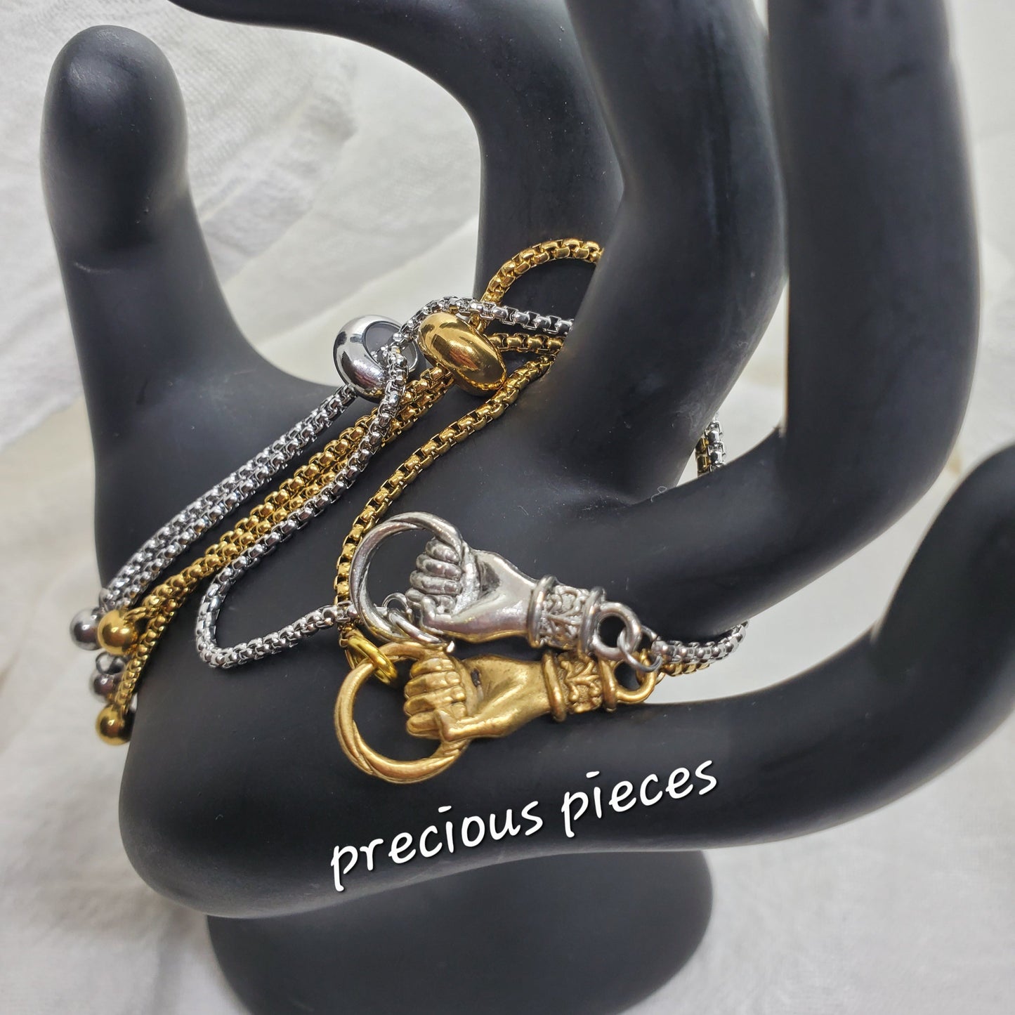 Grasping Hand Charm Slider Bracelets (click for more options)