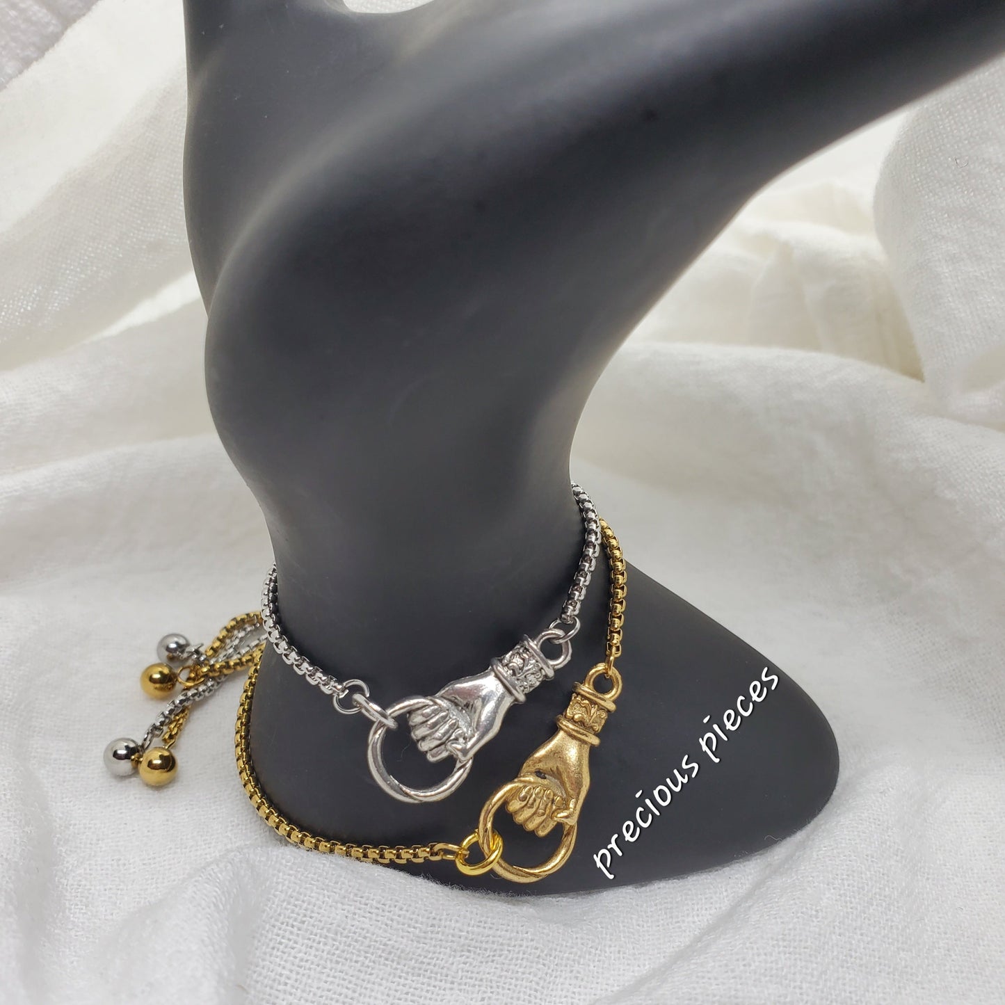 Grasping Hand Charm Slider Bracelets (click for more options)
