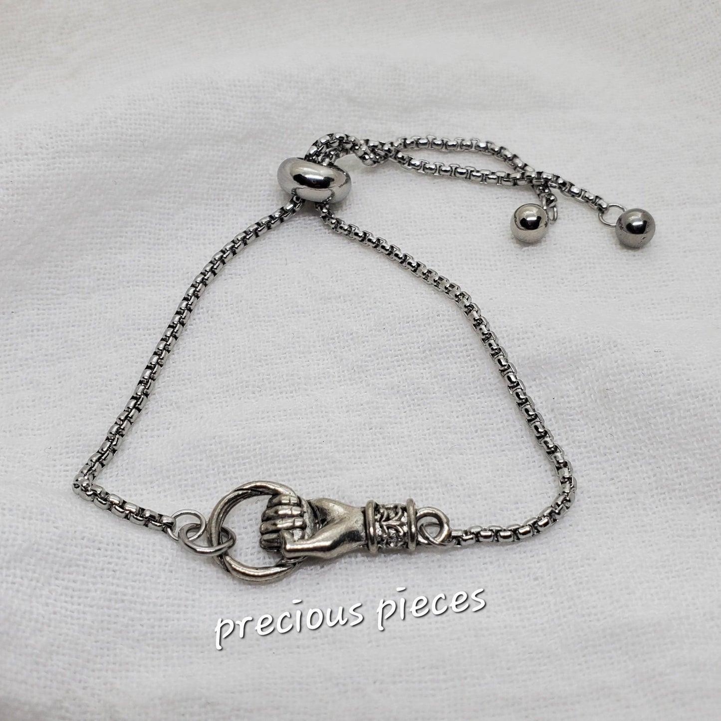 Grasping Hand Charm Slider Bracelets (click for more options)