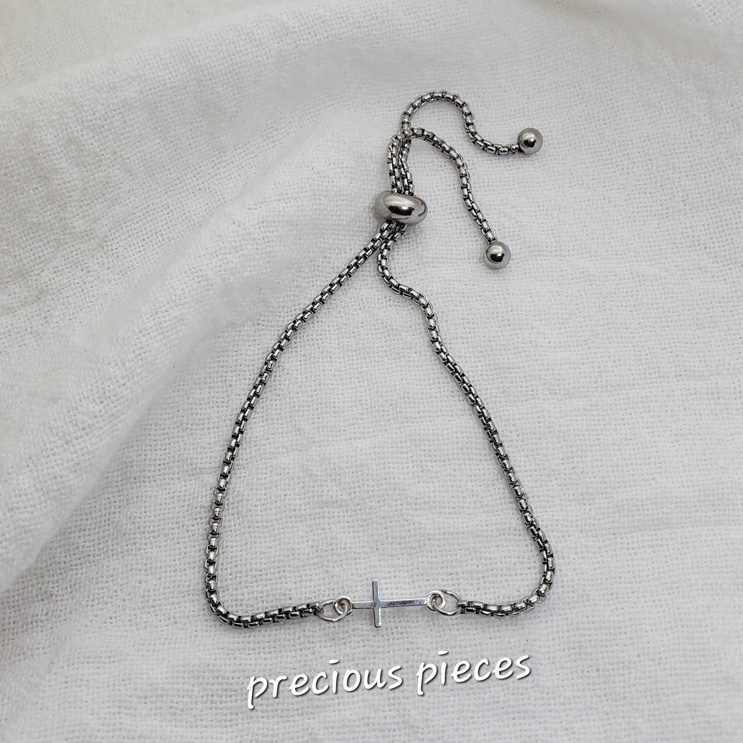 Sterling Silver Cross Slider Bracelet