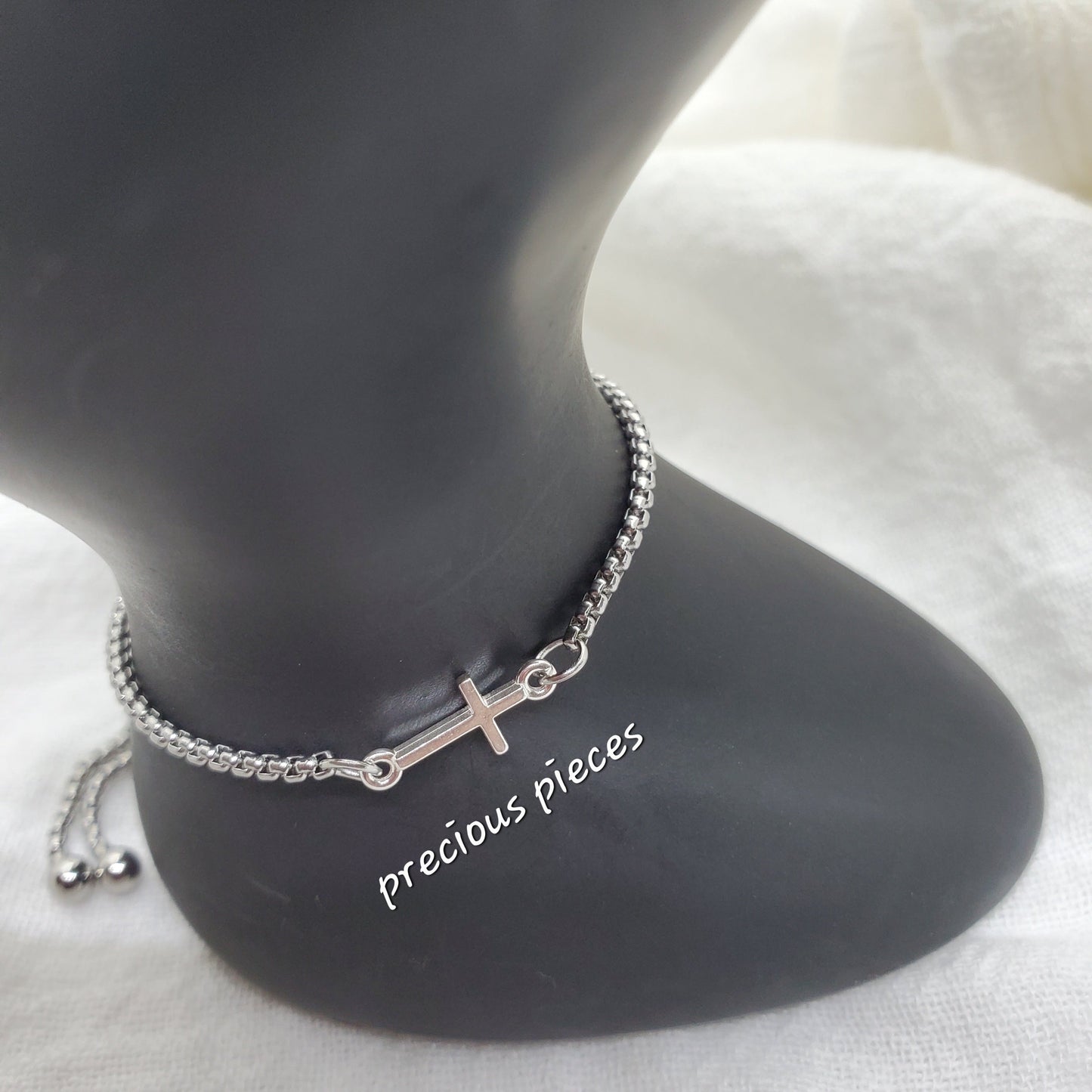 Sterling Silver Cross Slider Bracelet