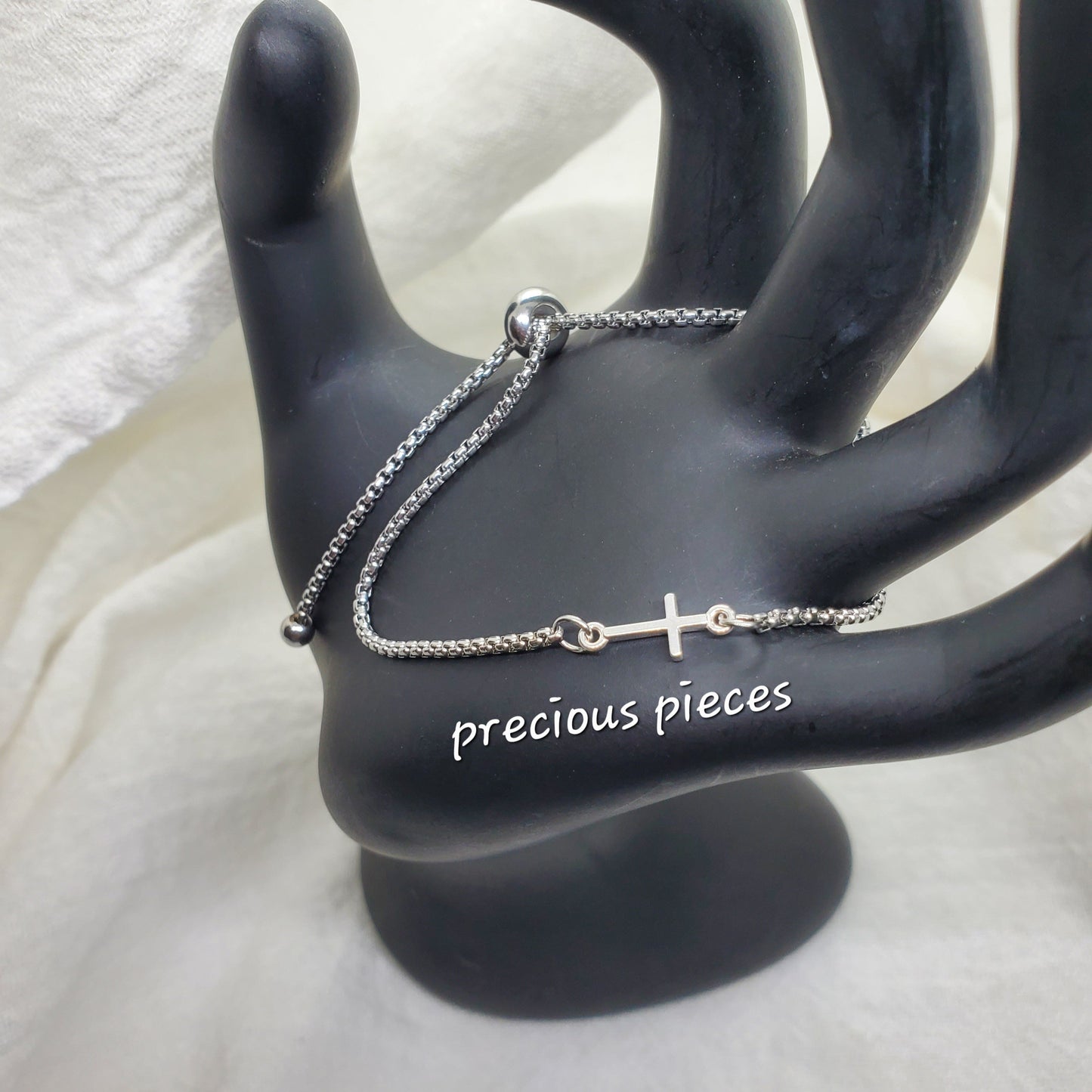 Sterling Silver Cross Slider Bracelet