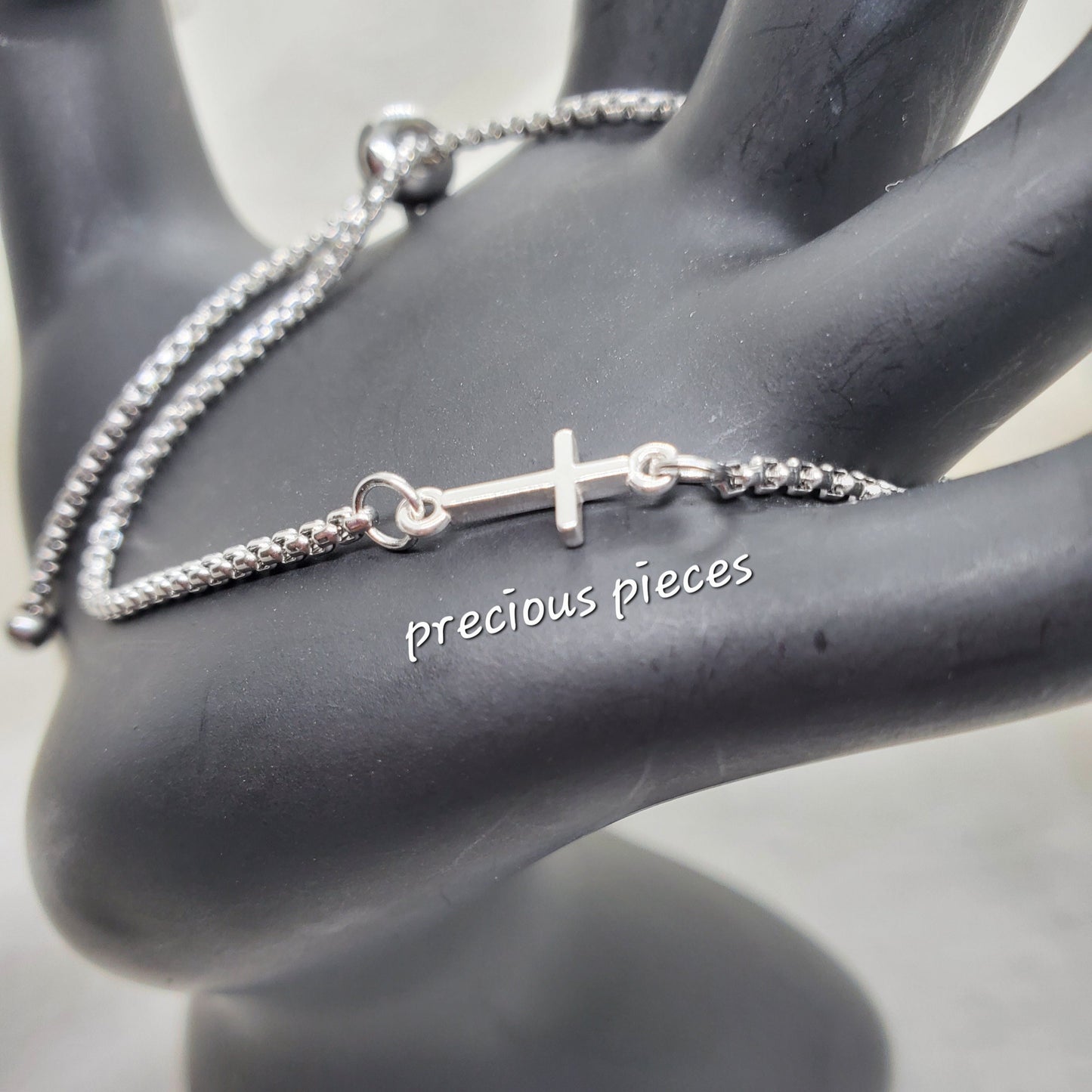 Sterling Silver Cross Slider Bracelet