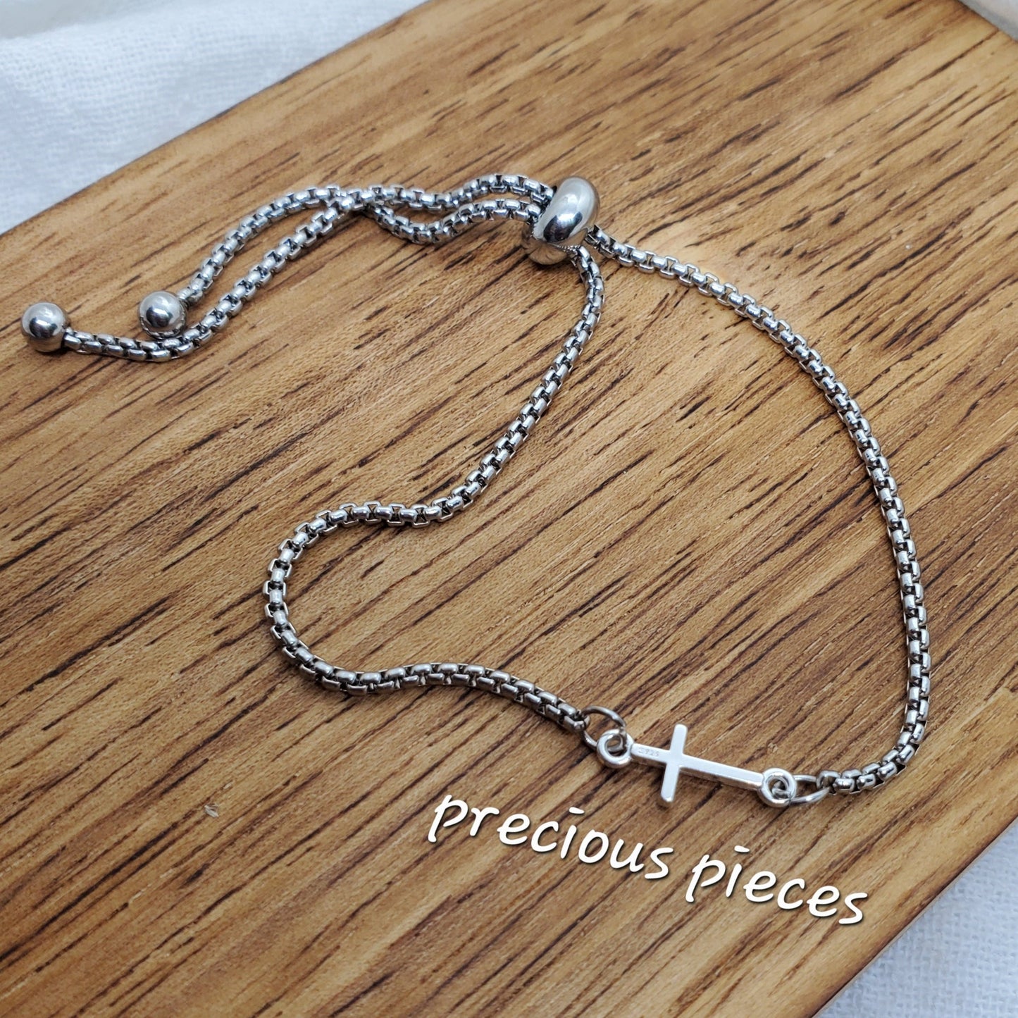 Sterling Silver Cross Slider Bracelet