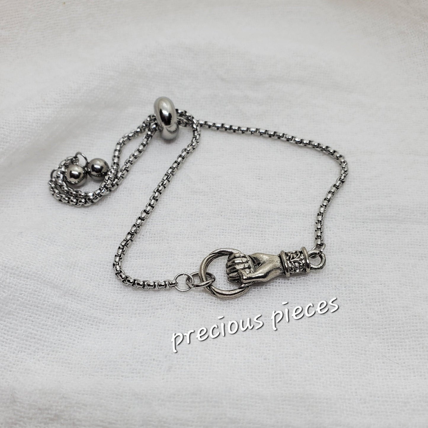 Grasping Hand Charm Slider Bracelets (click for more options)