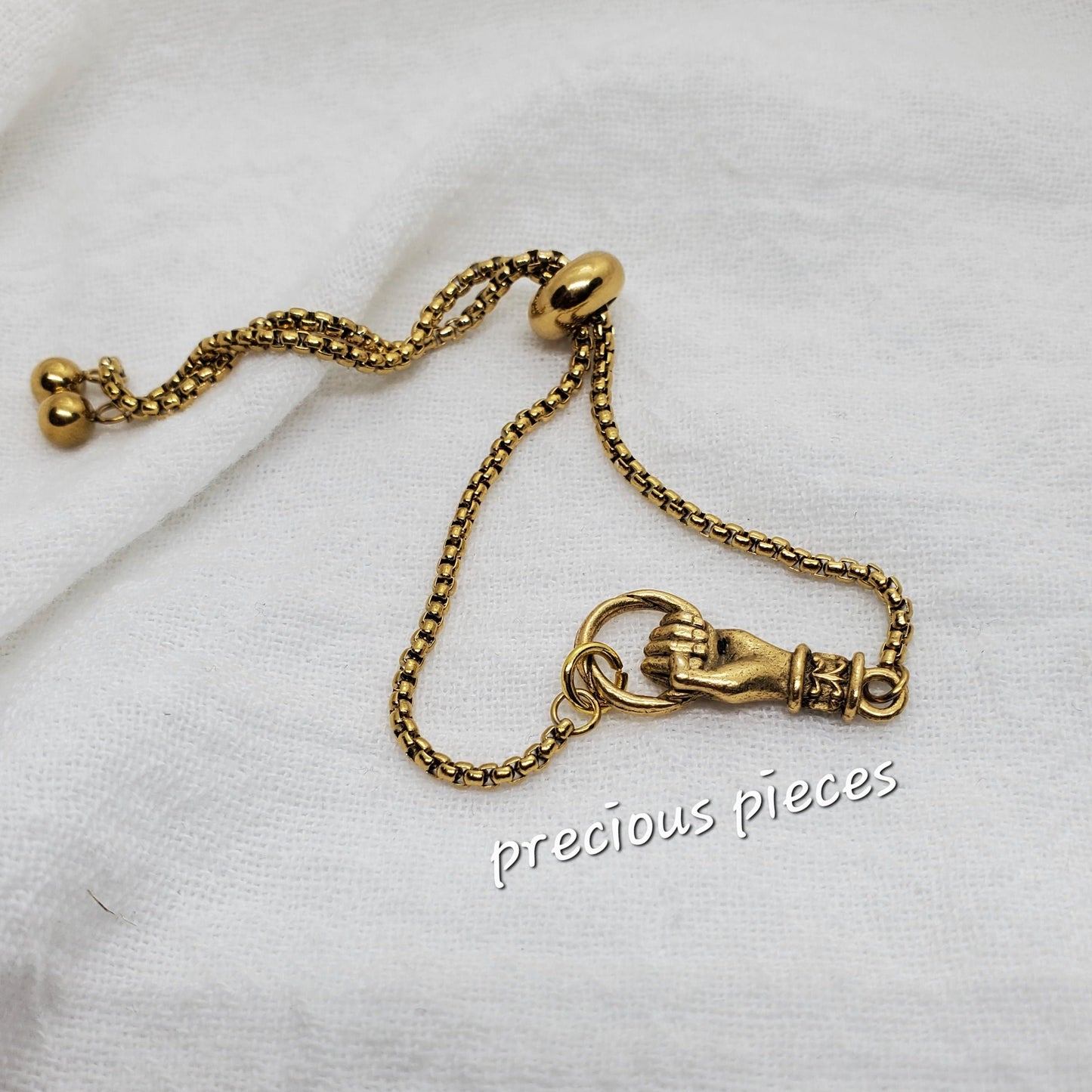 Grasping Hand Charm Slider Bracelets (click for more options)
