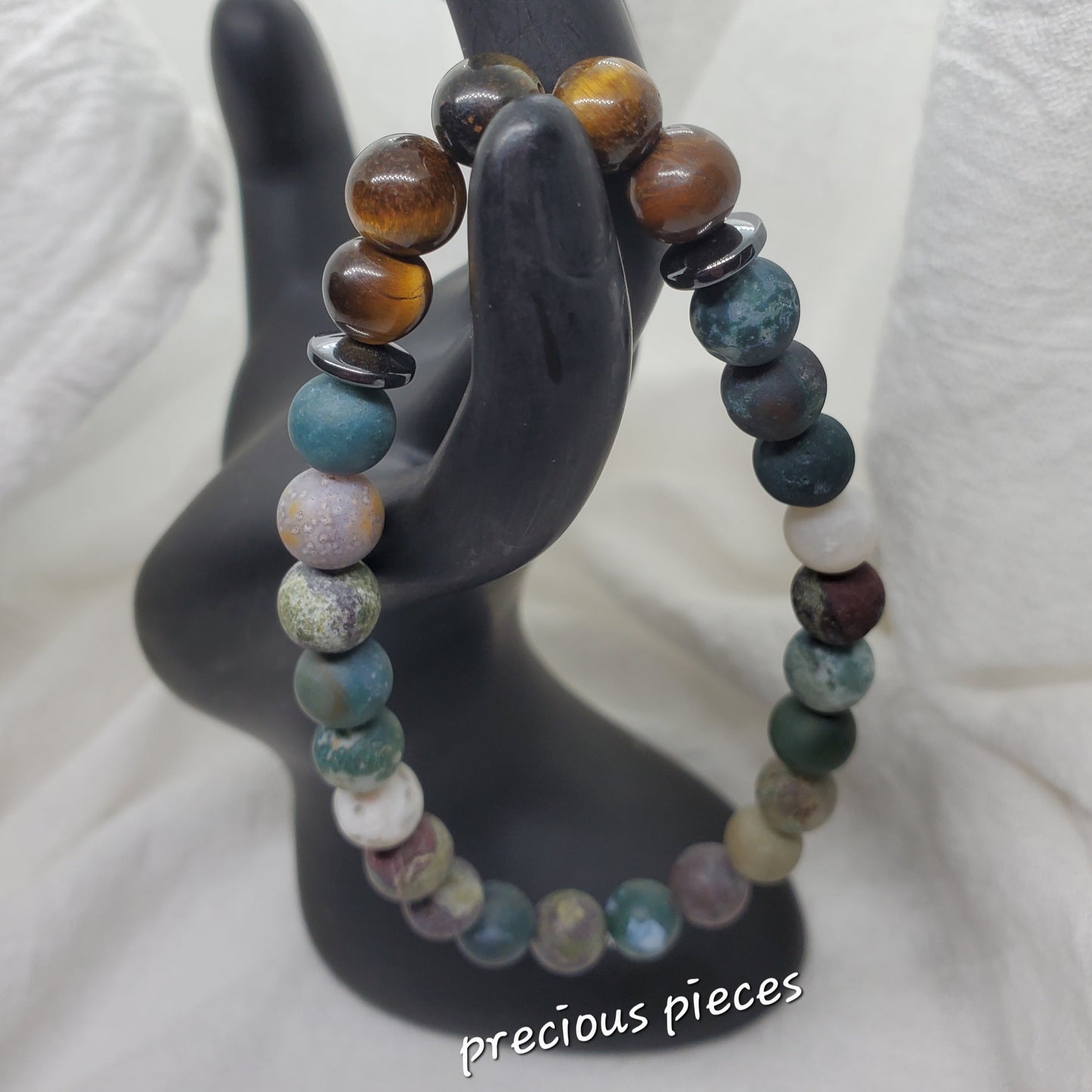 Men's Tiger Eye and Dragon Blood Stone Beaded Bracelet