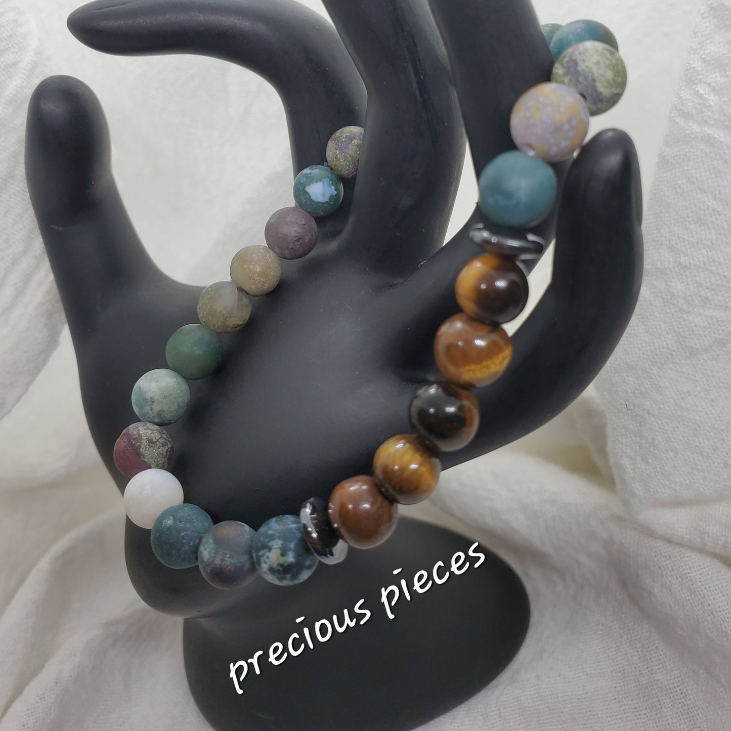 Men's Tiger Eye and Dragon Blood Stone Beaded Bracelet