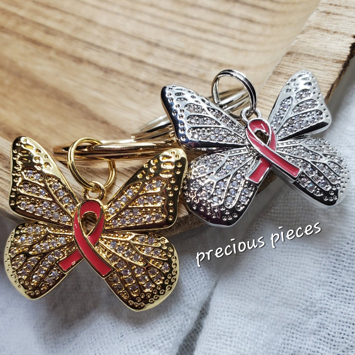 Pink Ribbon Butterfly Breast Cancer Awareness Keychains