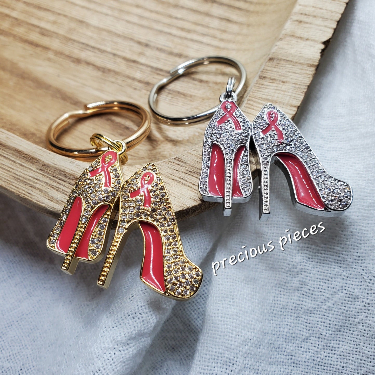 Pink Ribbon High Heels Breast Cancer Awareness Keychains