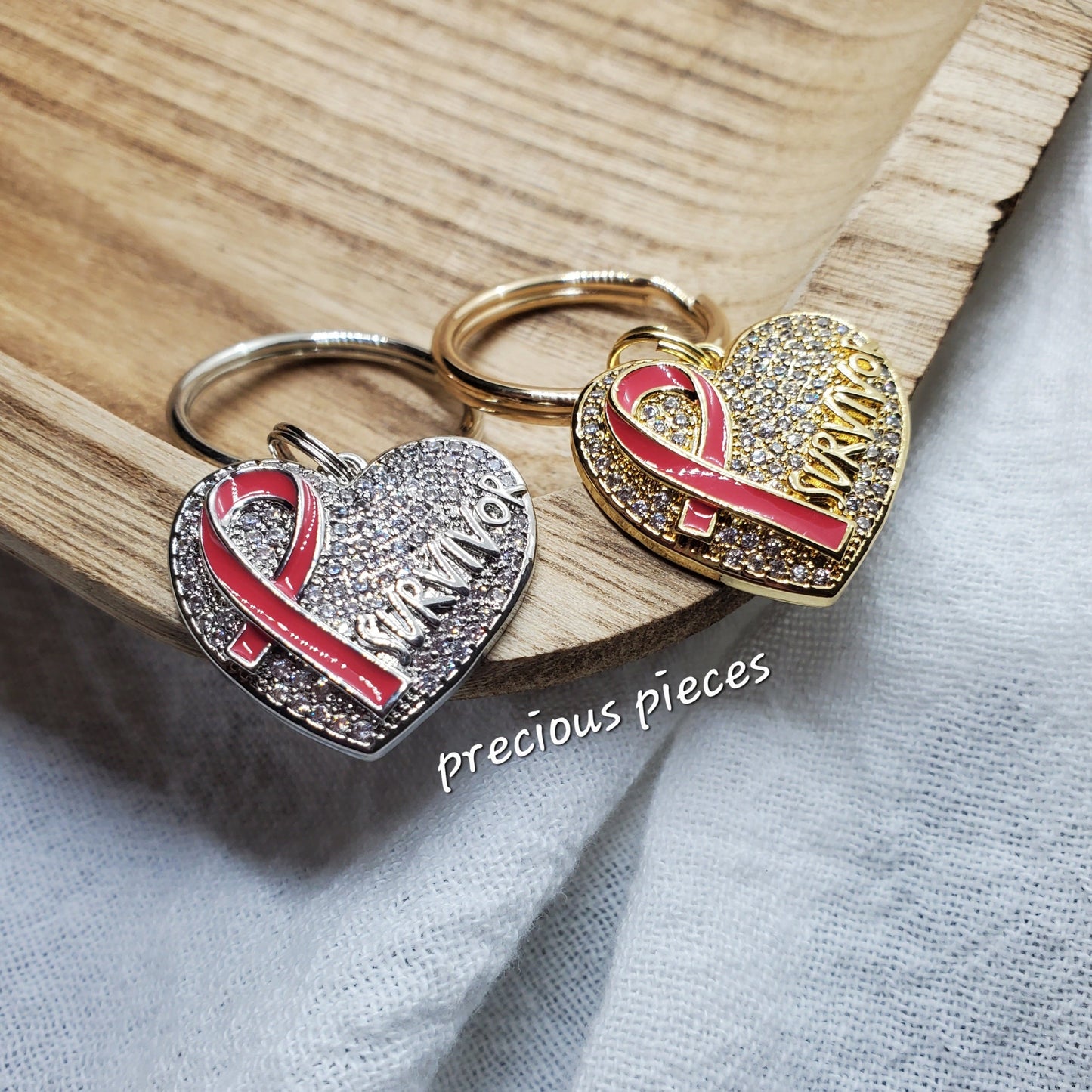 Pink Ribbon Heart Survivor Breast Cancer Awareness Keychains
