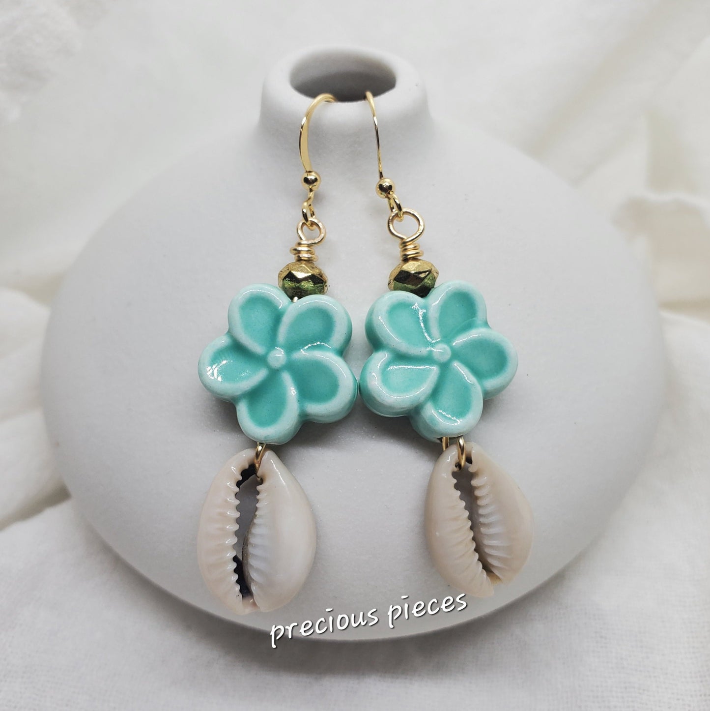 Ceramic Flower Cowrie Shell Earrings (click for more colors)