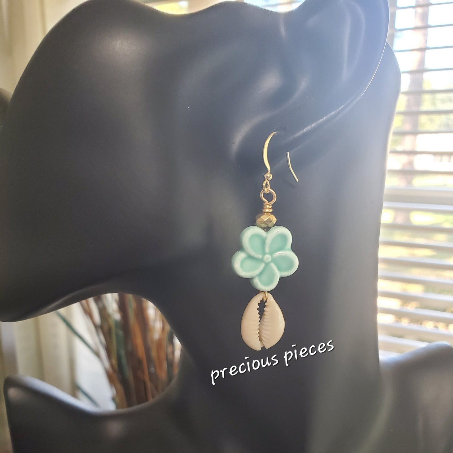Ceramic Flower Cowrie Shell Earrings (click for more colors)