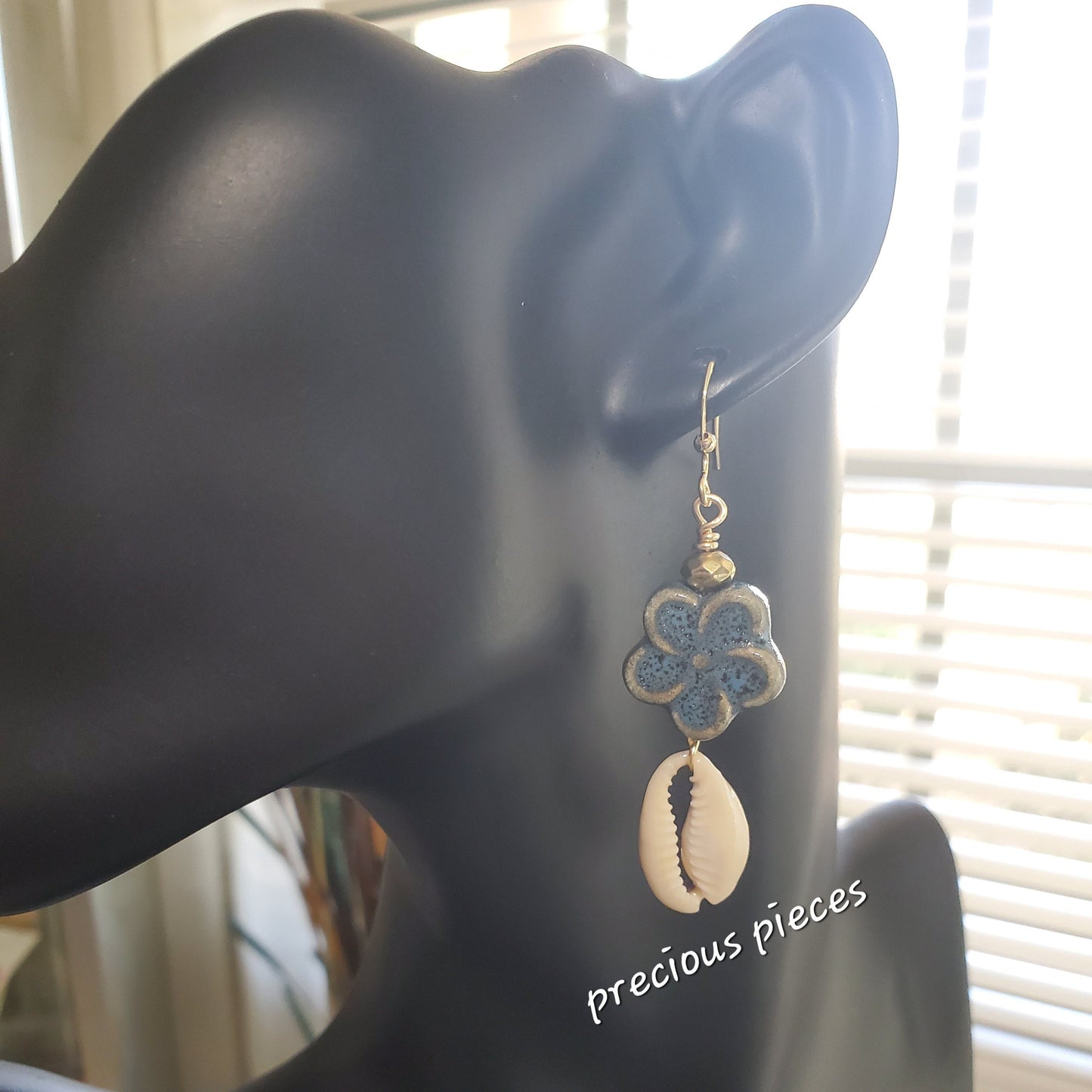 Ceramic Flower Cowrie Shell Earrings (click for more colors)