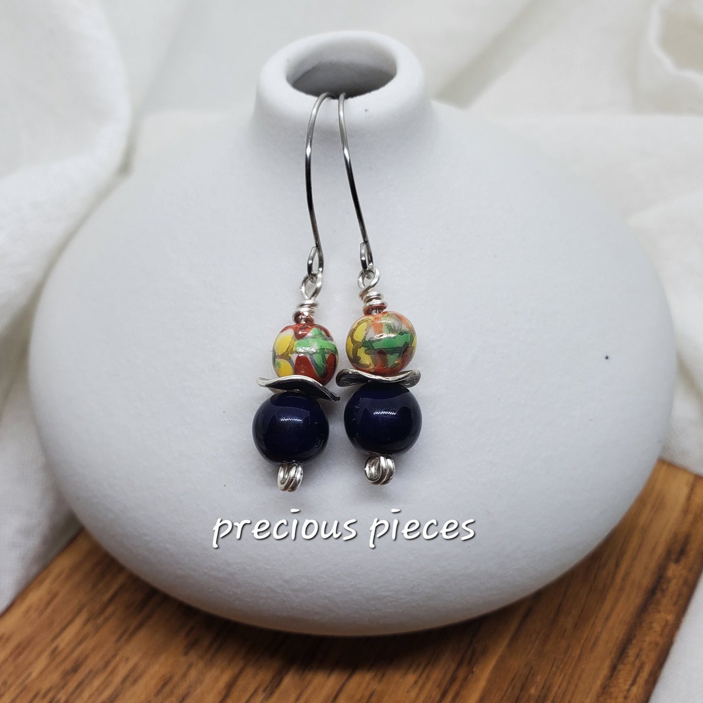 Multicolor Ceramic Floral Beaded Earrings