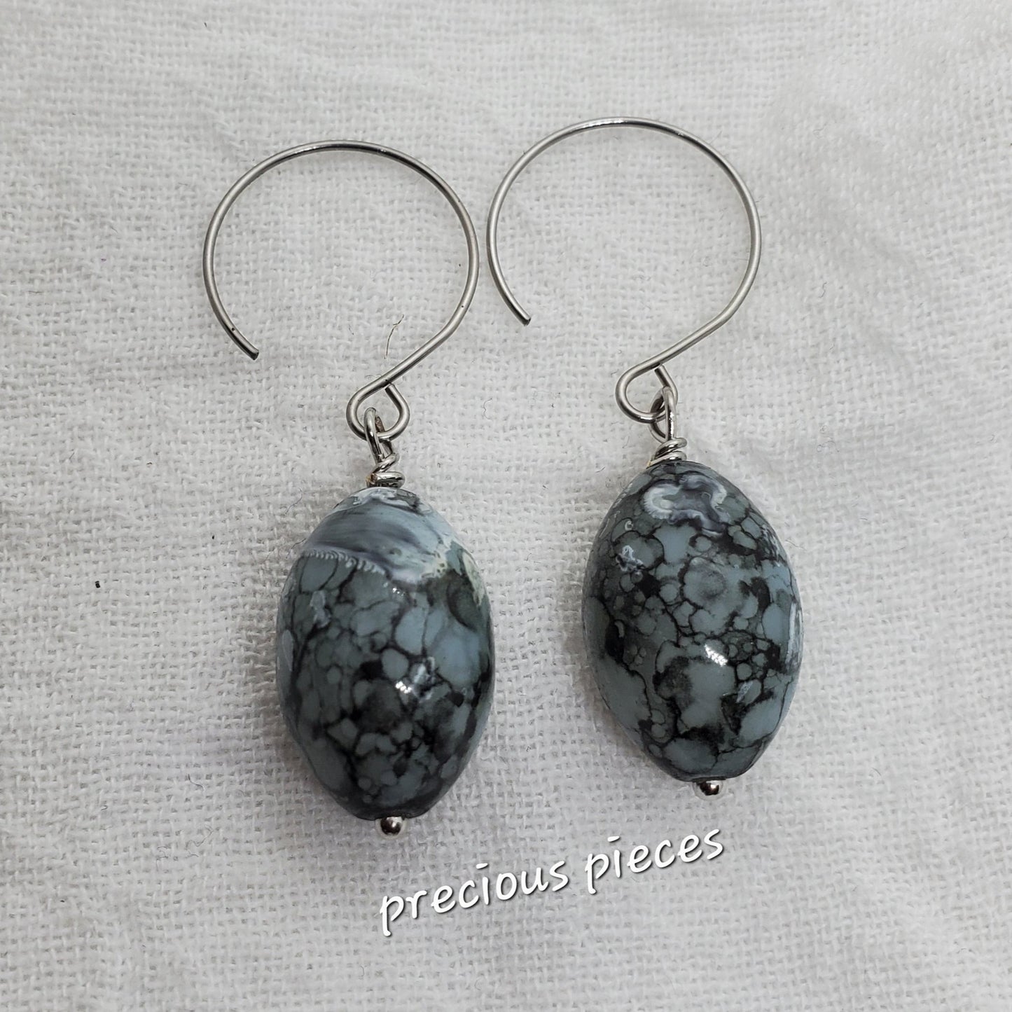 Oval Marbled Glass Beaded Earrings