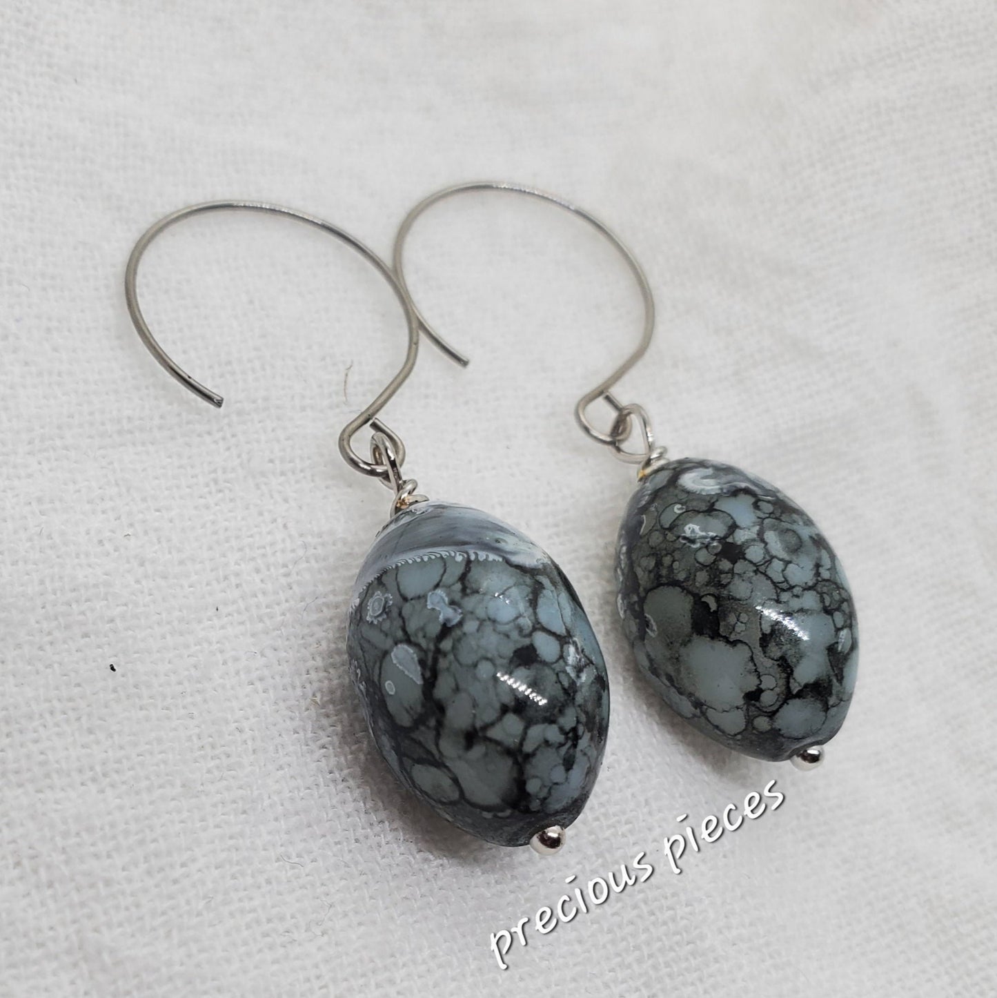 Oval Marbled Glass Beaded Earrings