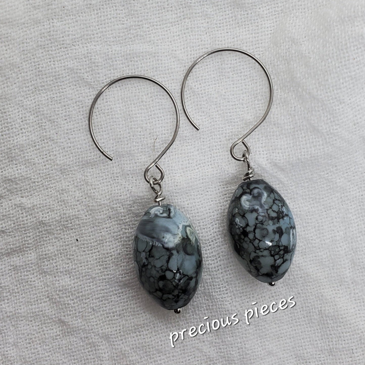 Oval Marbled Glass Beaded Earrings