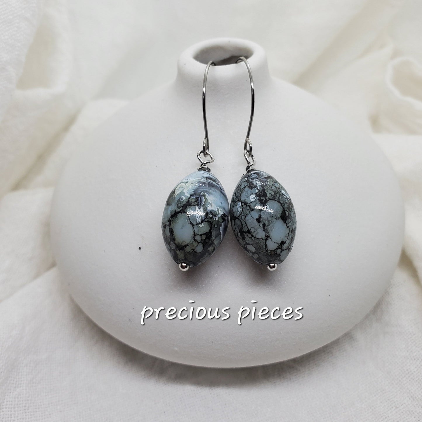 Oval Marbled Glass Beaded Earrings