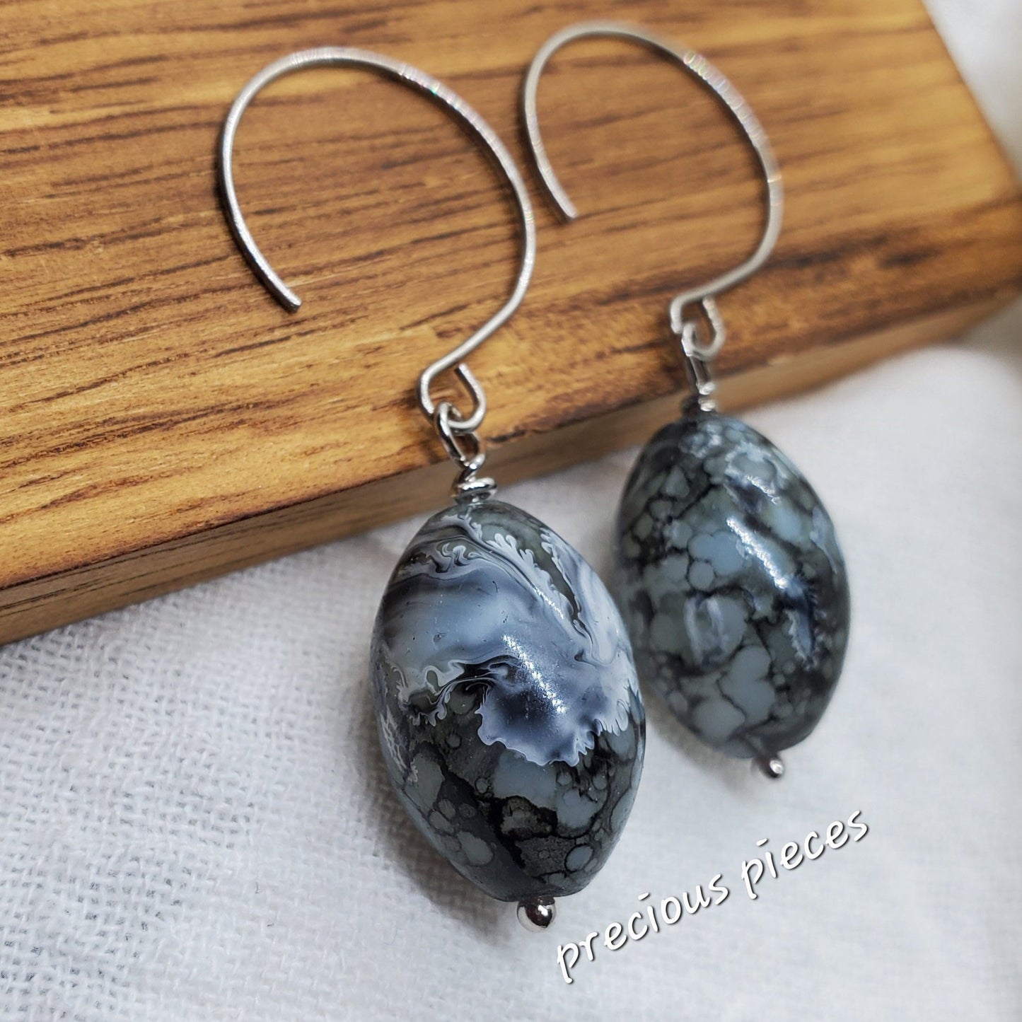 Oval Marbled Glass Beaded Earrings