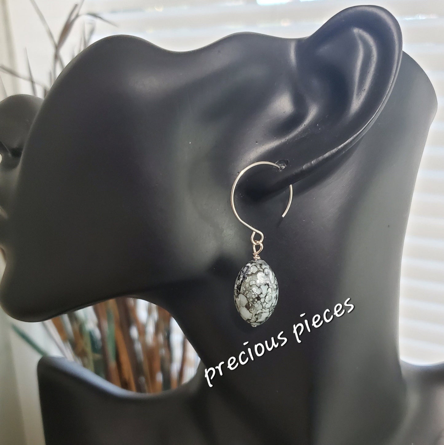 Oval Marbled Glass Beaded Earrings