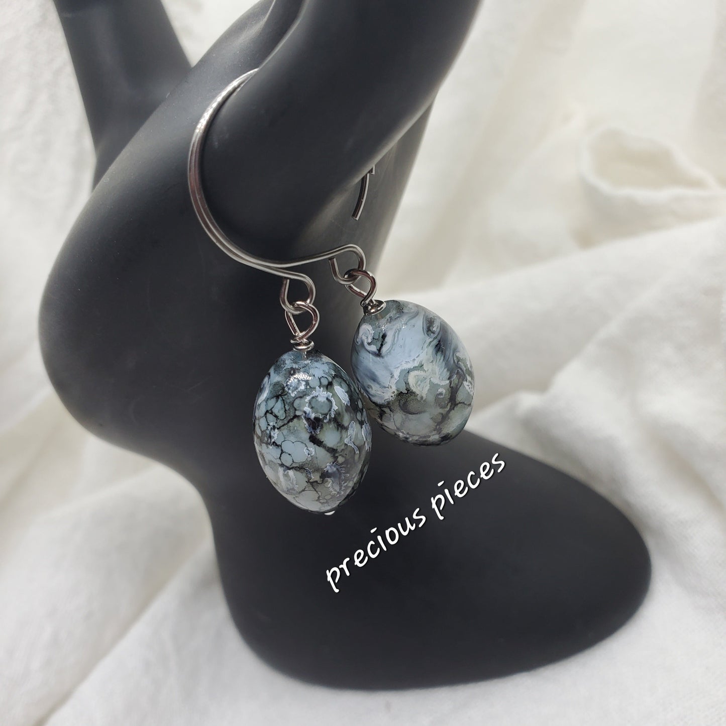 Oval Marbled Glass Beaded Earrings