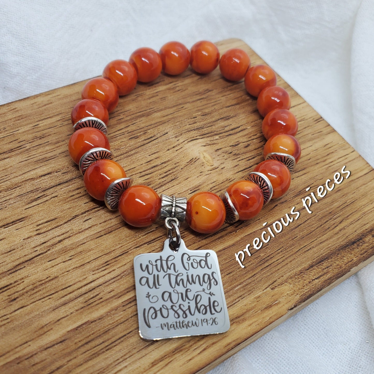 With God Orange Beaded Bracelet