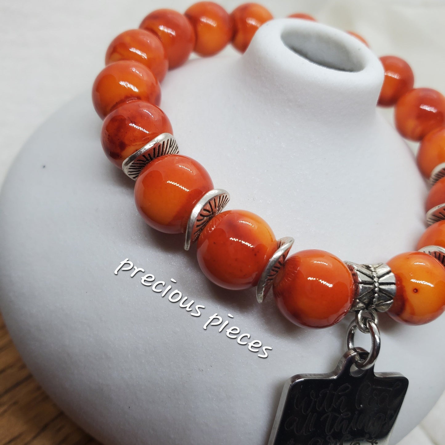 With God Orange Beaded Bracelet