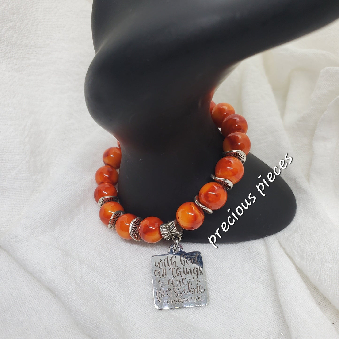 With God Orange Beaded Bracelet