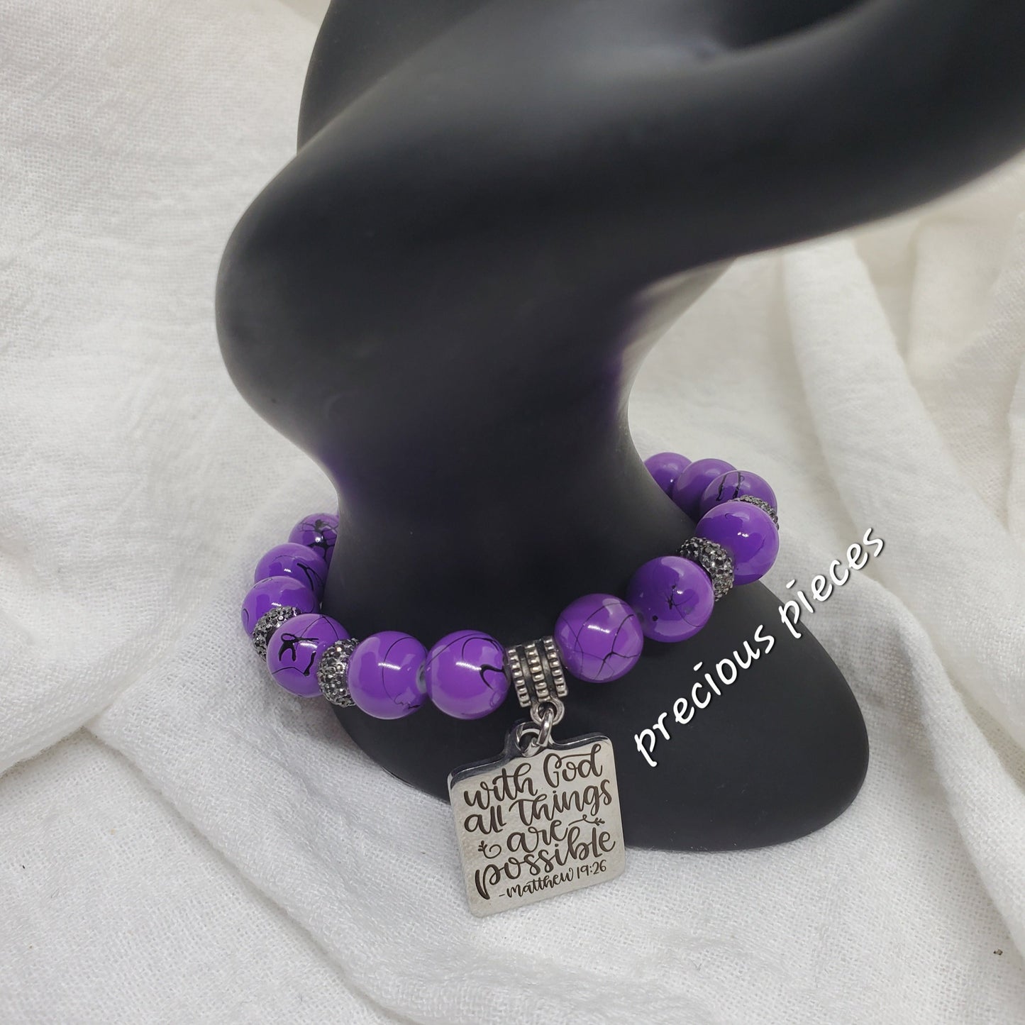 With God Purple Splatter Beaded Bracelet