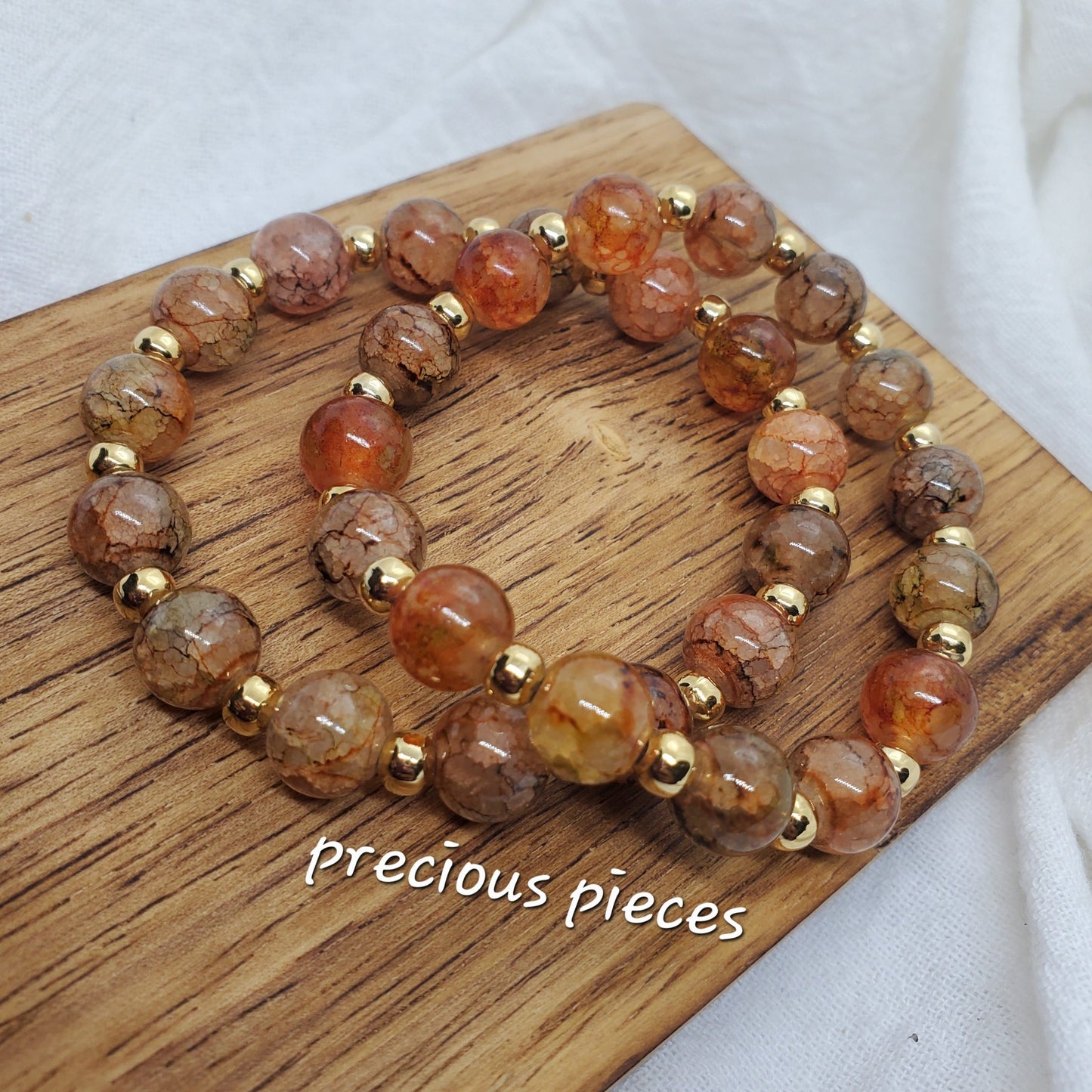 Orange Round Crackle Beaded Bracelets