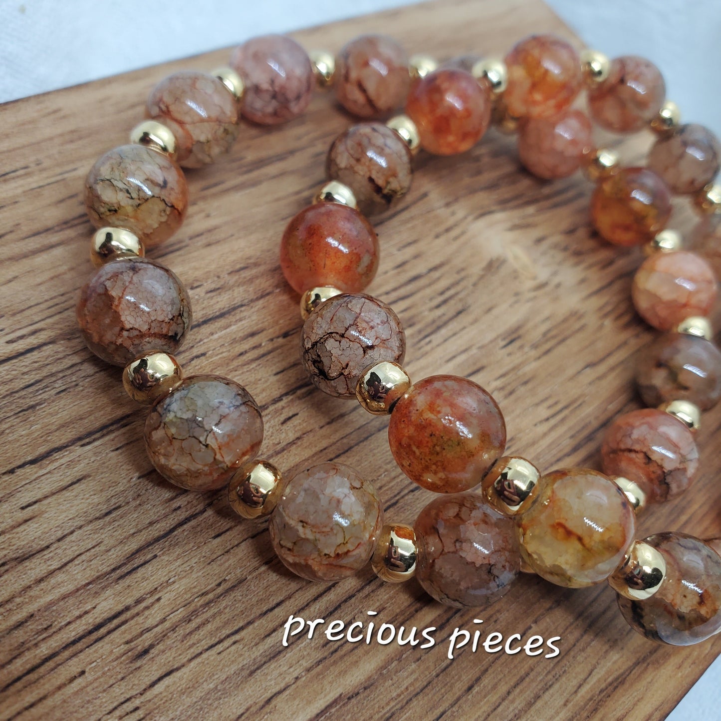 Orange Round Crackle Beaded Bracelets