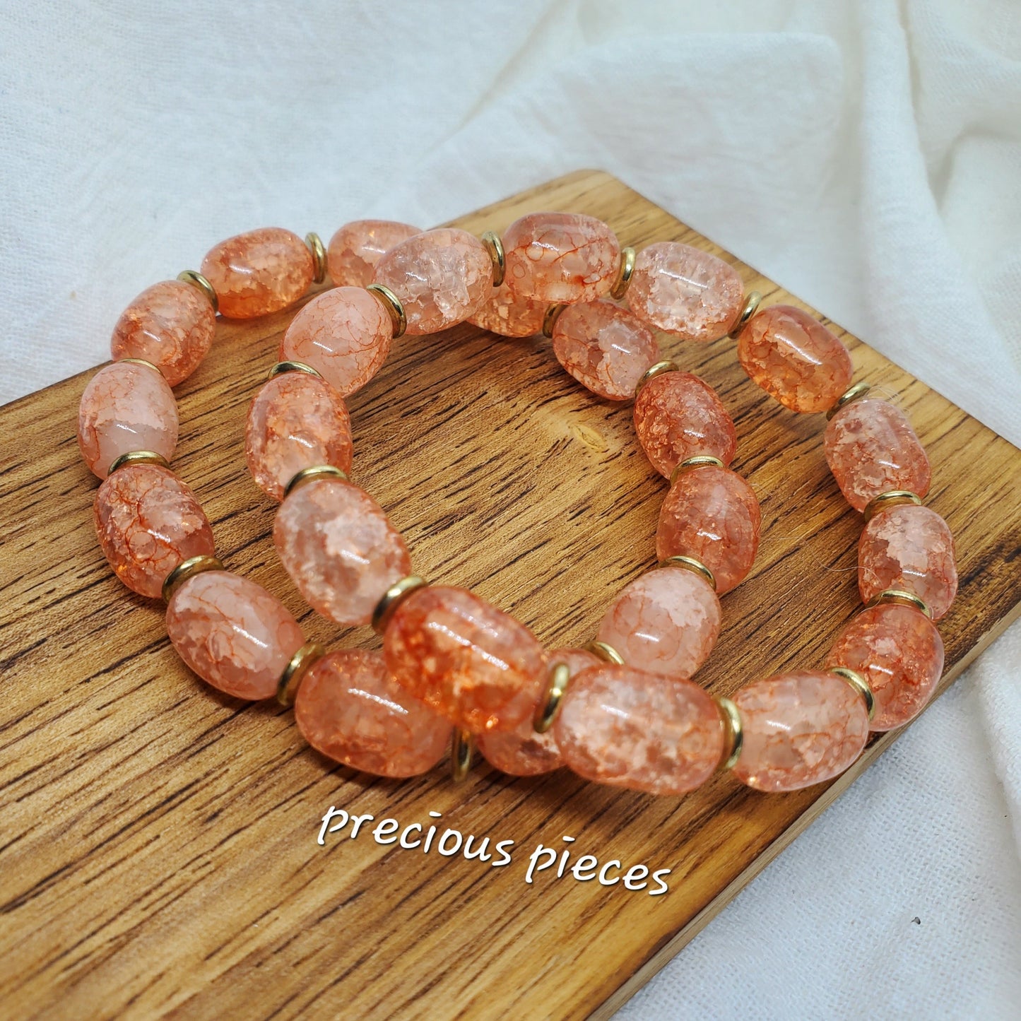 Orange Tube Crackle Glass Beaded Bracelets