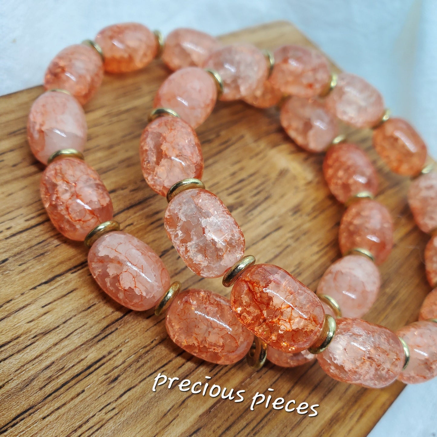 Orange Tube Crackle Glass Beaded Bracelets