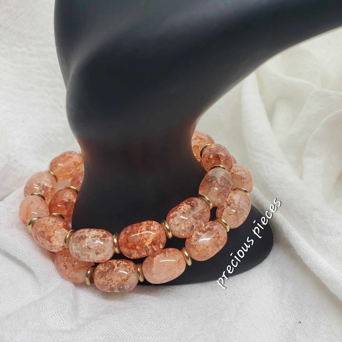 Orange Tube Crackle Glass Beaded Bracelets